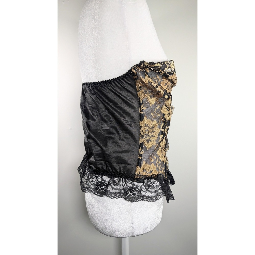 Vintage Undercover Wear Black Gold Lace Bustier Corset Strapless 34B Style 76060 - Picture 6 of 11
